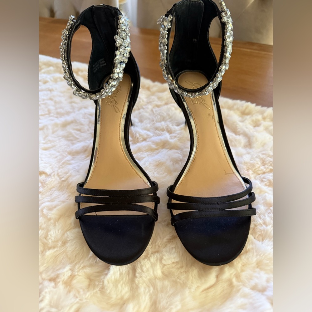 Elegant Black Women's Sandals with Crystal Ankle Strap